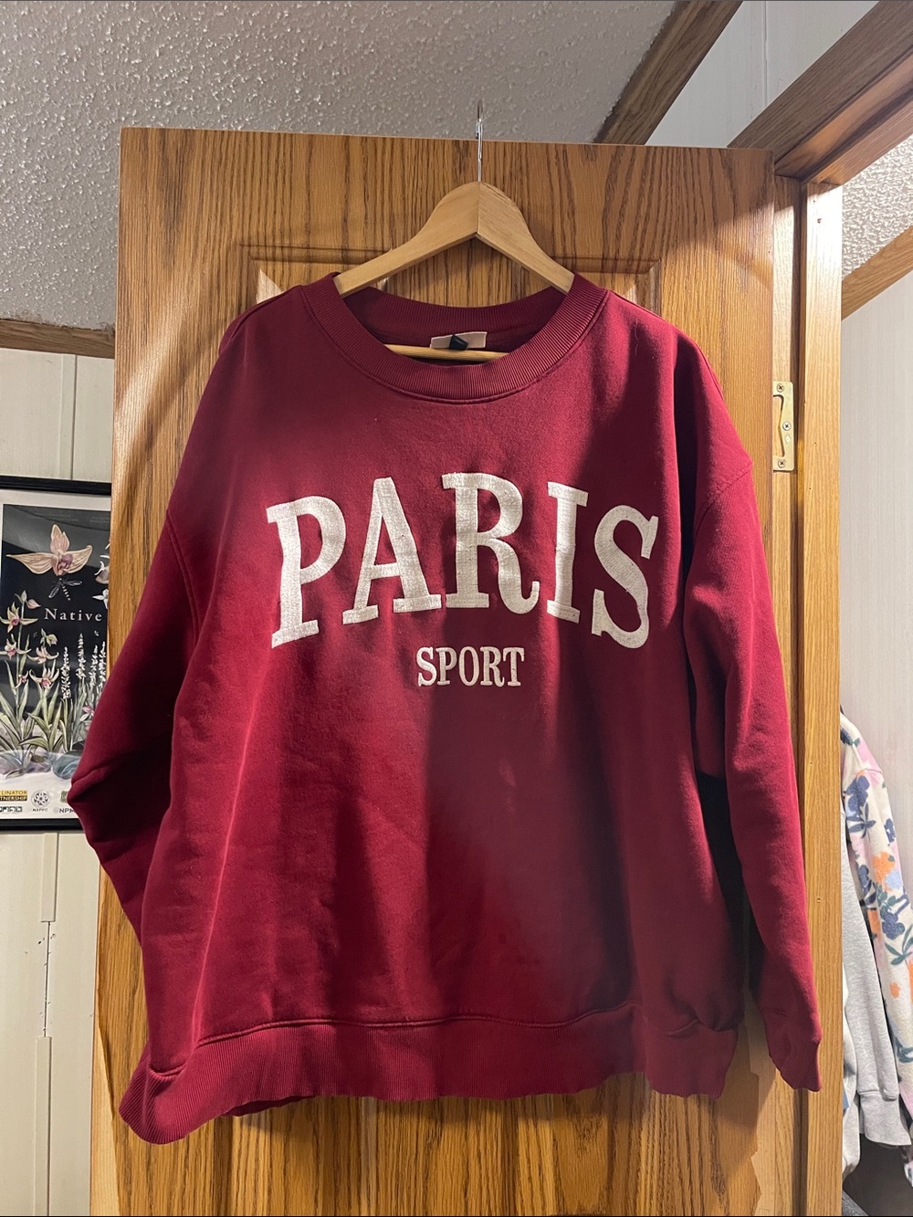 Universal Thread Burgundy PARIS Sport Crewneck Sweatshirt